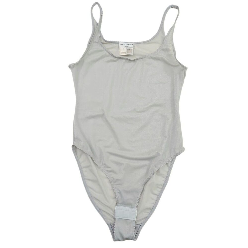 Vintage Dolce & Gabbana Intimo Sheer Bodysuit Womens Small Silver Metallic Glam